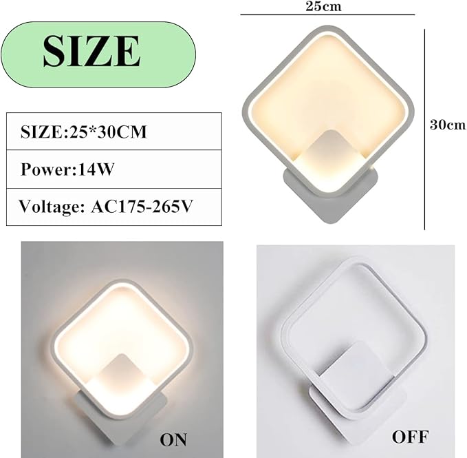 Wall light fixture with size, power, and voltage information displayed.