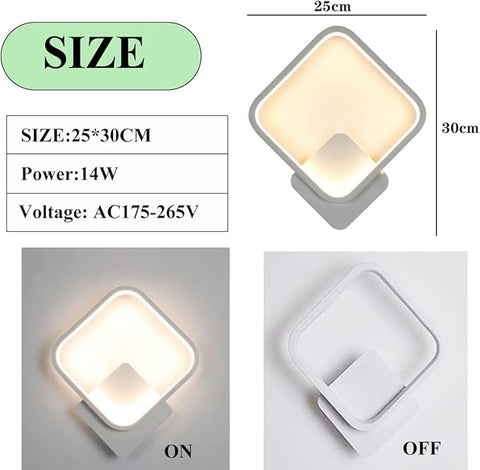 Wall light fixture with size, power, and voltage information displayed.