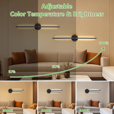 Wall lights with adjustable color temperature and brightness in a living room setting.