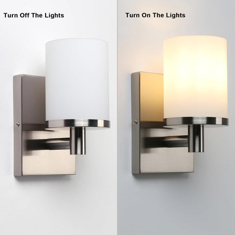 Wall sconce before and after turning on the lights on a gray background