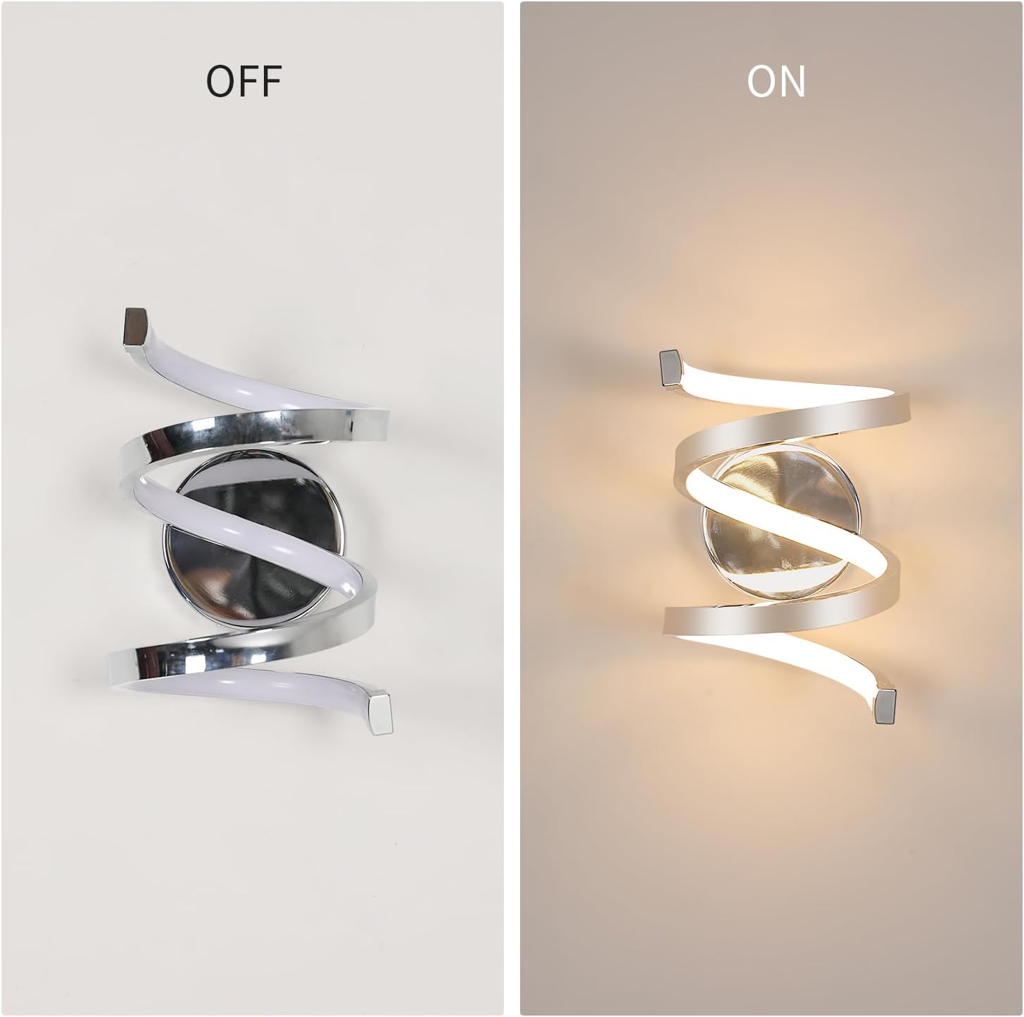 Wall sconce light fixture shown in 'Off' and 'On' states on a plain background.