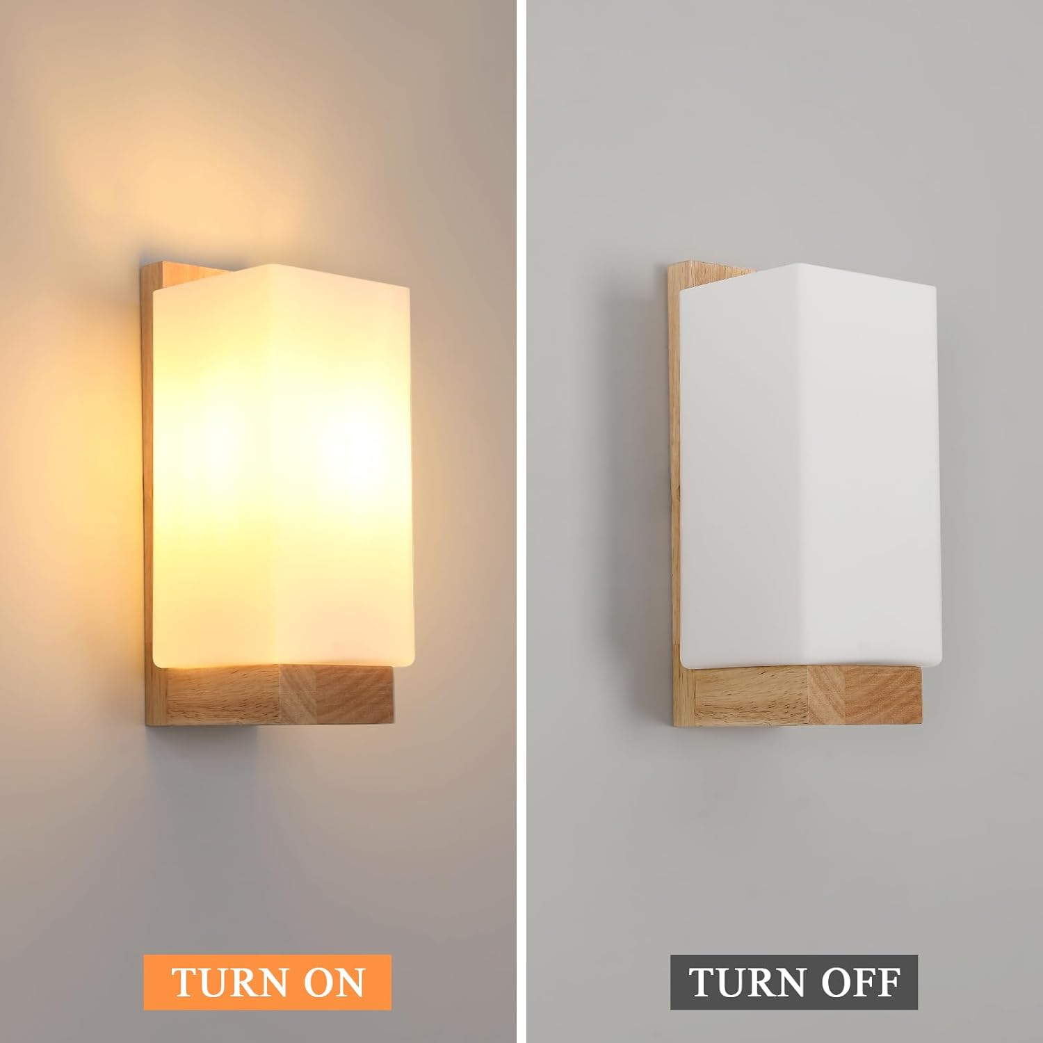 Wall sconces showing 'Turn On' and 'Turn Off' labels on a plain background