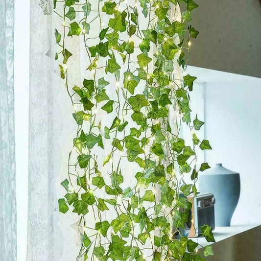 Warm White-Fairy String Lights Artificial Ivy-Garland Fake Greenery-Plant With LED Lights Vine Ivy Leaf Hanging