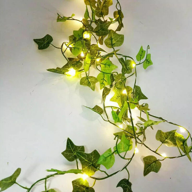 Warm White-Fairy String Lights Artificial Ivy-Garland Fake Greenery-Plant With LED Lights Vine Ivy Leaf Hanging