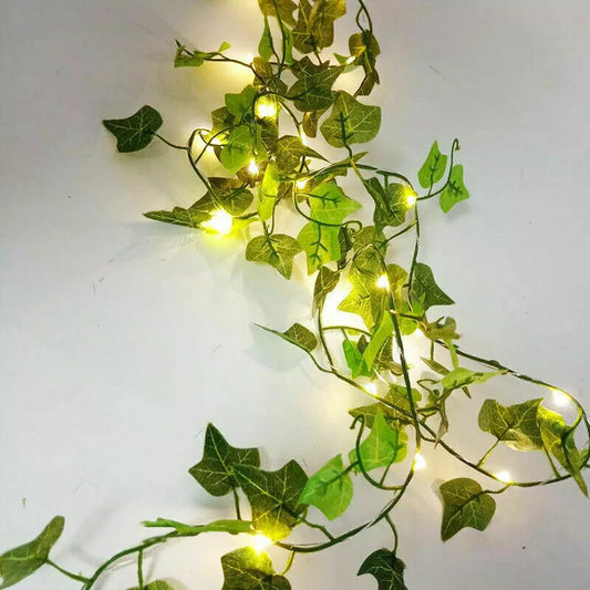 Warm White-Fairy String Lights Artificial Ivy-Garland Fake Greenery-Plant With LED Lights Vine Ivy Leaf Hanging