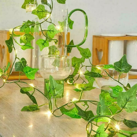 Warm LED glow from ivy fairy string lights

