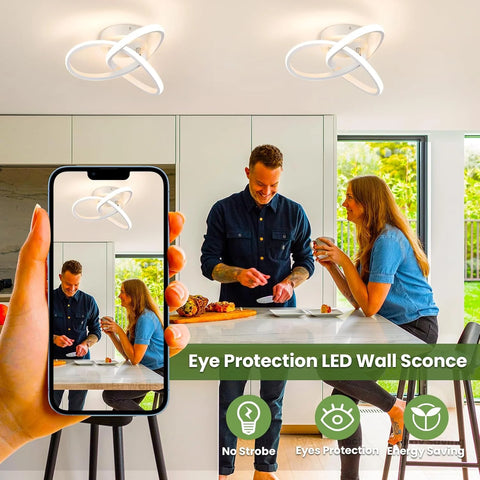 Modern 22W LED Ceiling Light Curved Acrylic Design Lamp – Warm White & 3 Color Changing Modes – Black & White Options for Kitchen, Bedroom, Hallway & Indoor Spaces