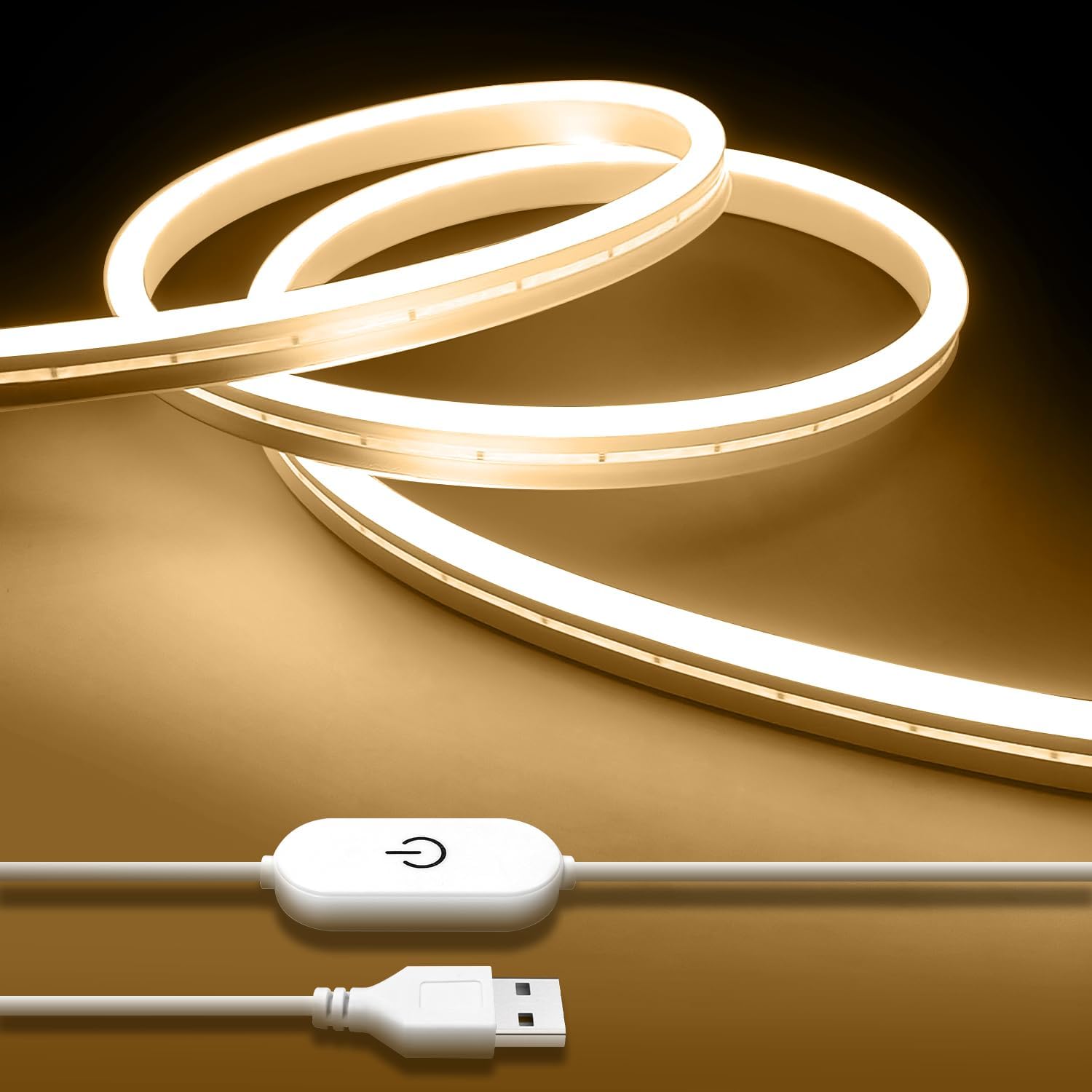 Led Light 2m 2m Warm White Neon LED Strip Light – USB Dimmable Rope Light
