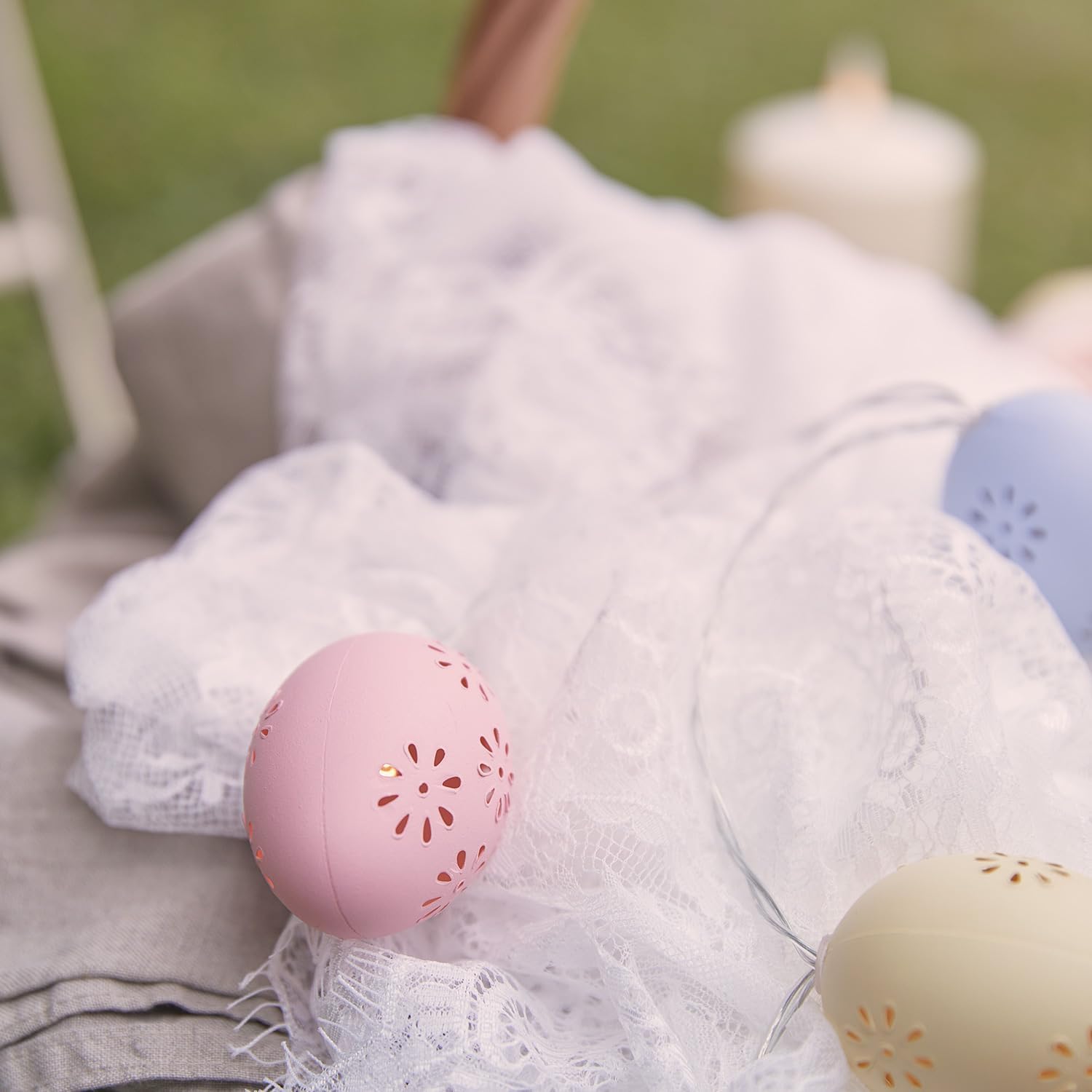 Warm white pastel egg LED string lights for indoor Easter décor