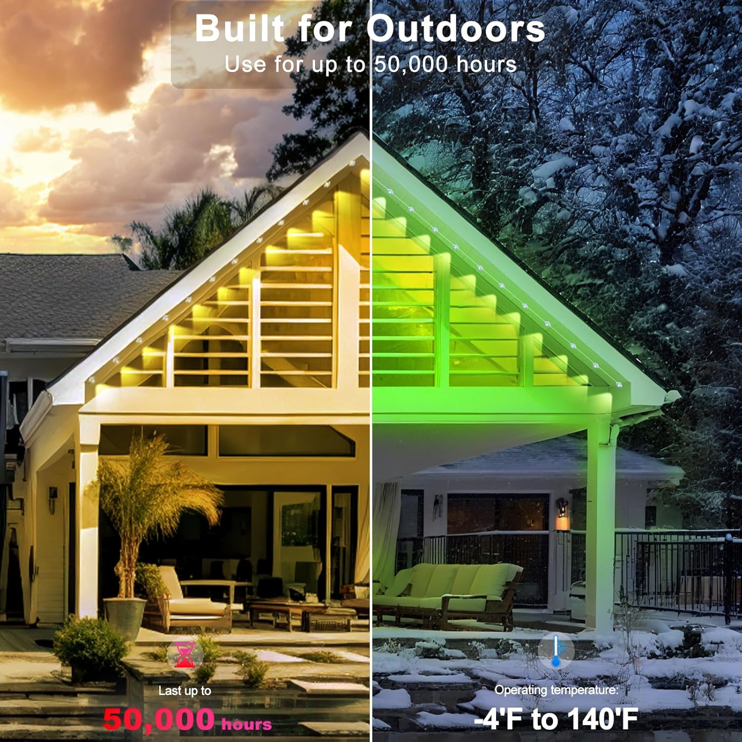 Weatherproof outdoor eaves LED lights for year-round decoration