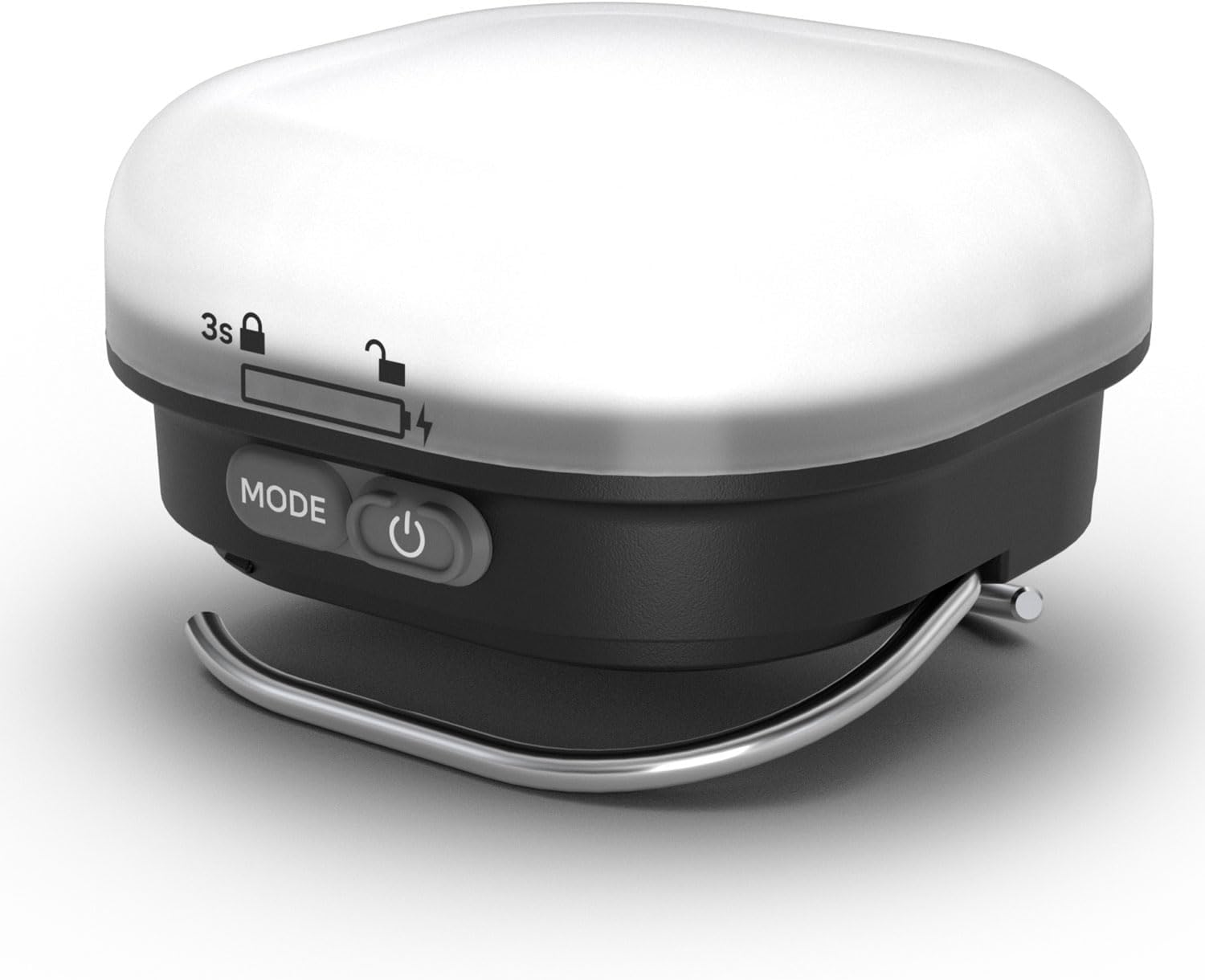 White and black electronic device with mode and power buttons on a white background