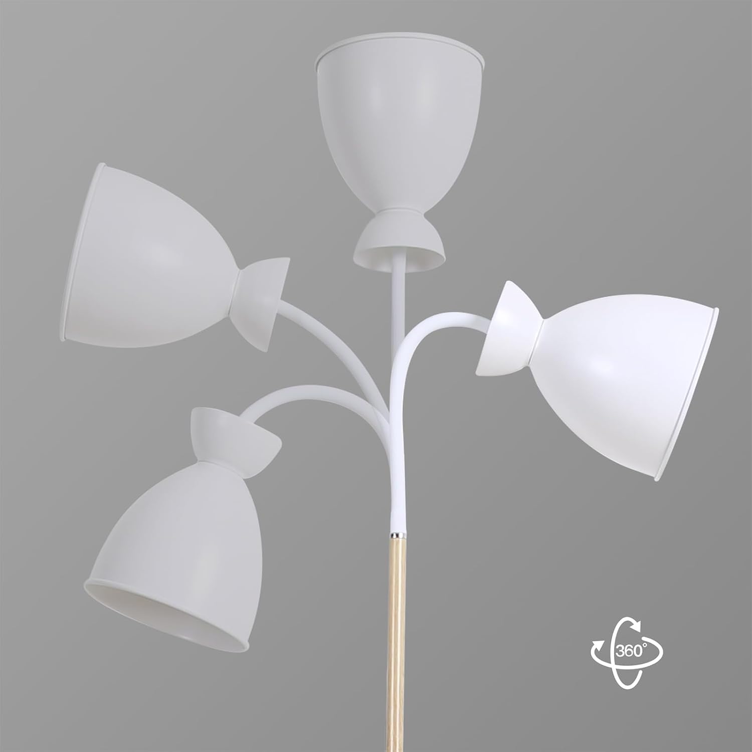 White ceiling lamp with four lampshades on a gray background