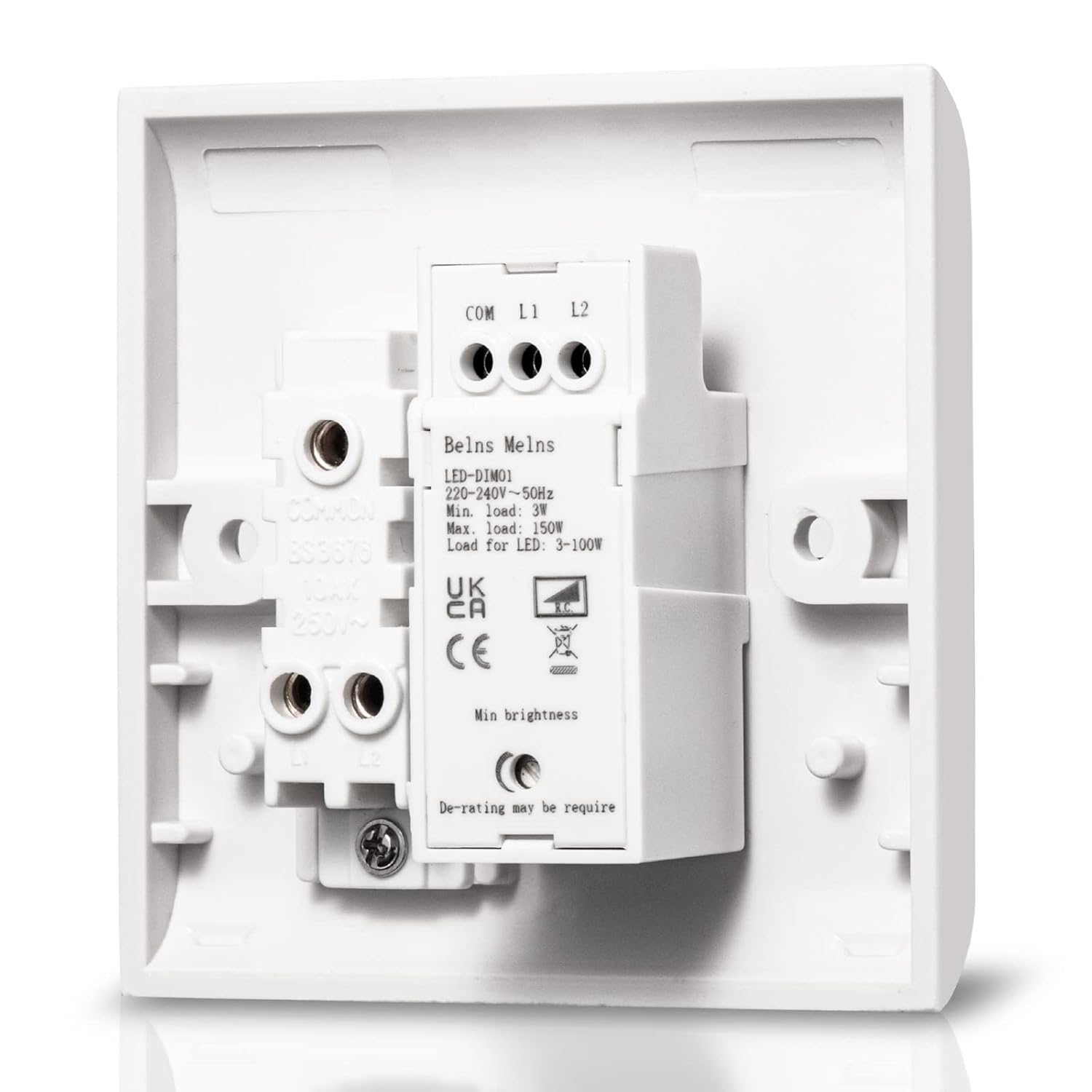White electrical switch or relay module on a white background