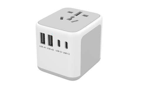 White multi-port USB charging hub on a white background