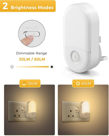 White night light with dimmable range and two modes of illumination on a white background