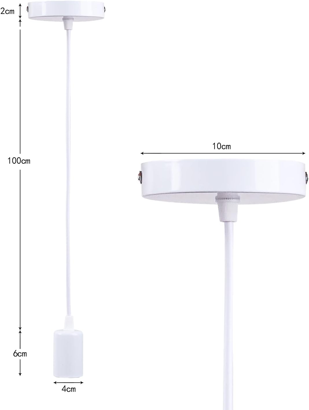 White pendant light with dimensions indicated on a white background