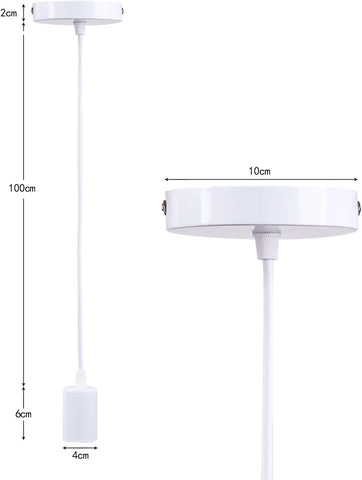 White pendant light with dimensions indicated on a white background