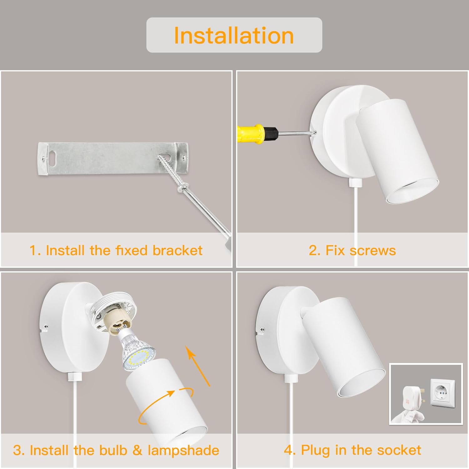 White plug-in wall spotlight

