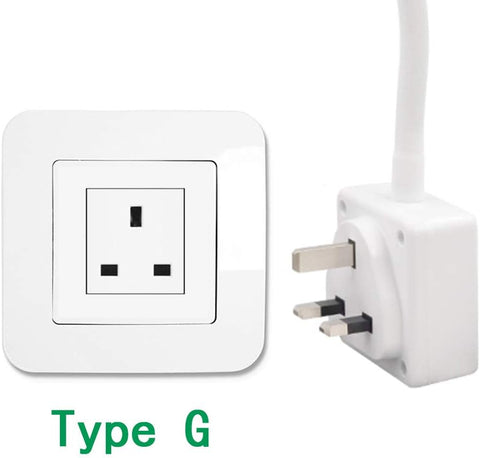 White plug and socket with 'Type G' label on a white background