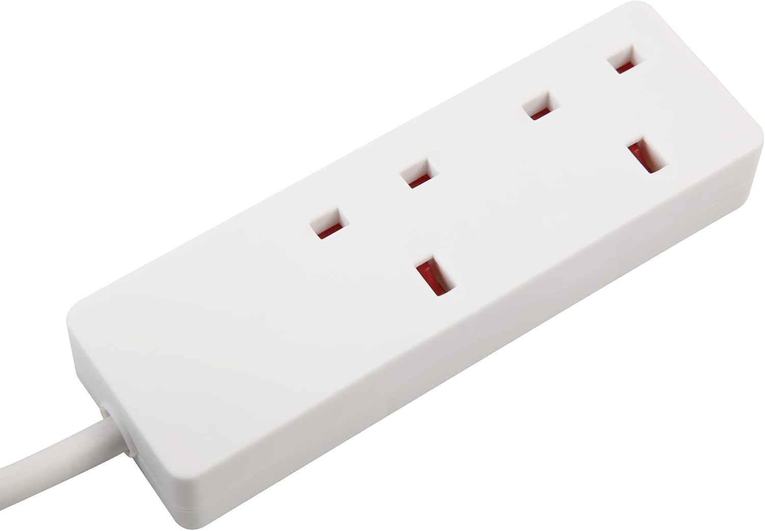 White power strip with multiple outlets on a white background