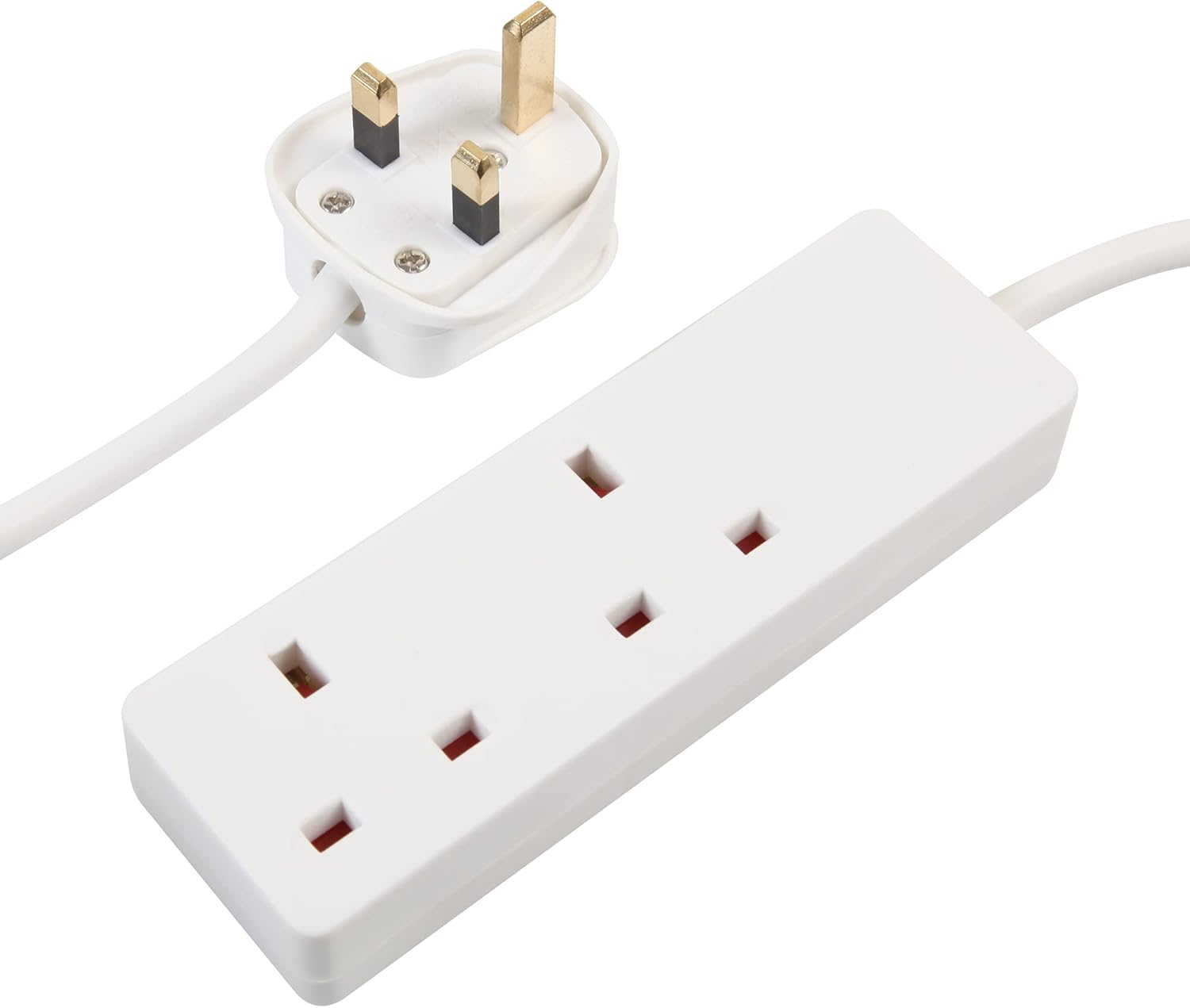 White power strip with multiple sockets on a white background