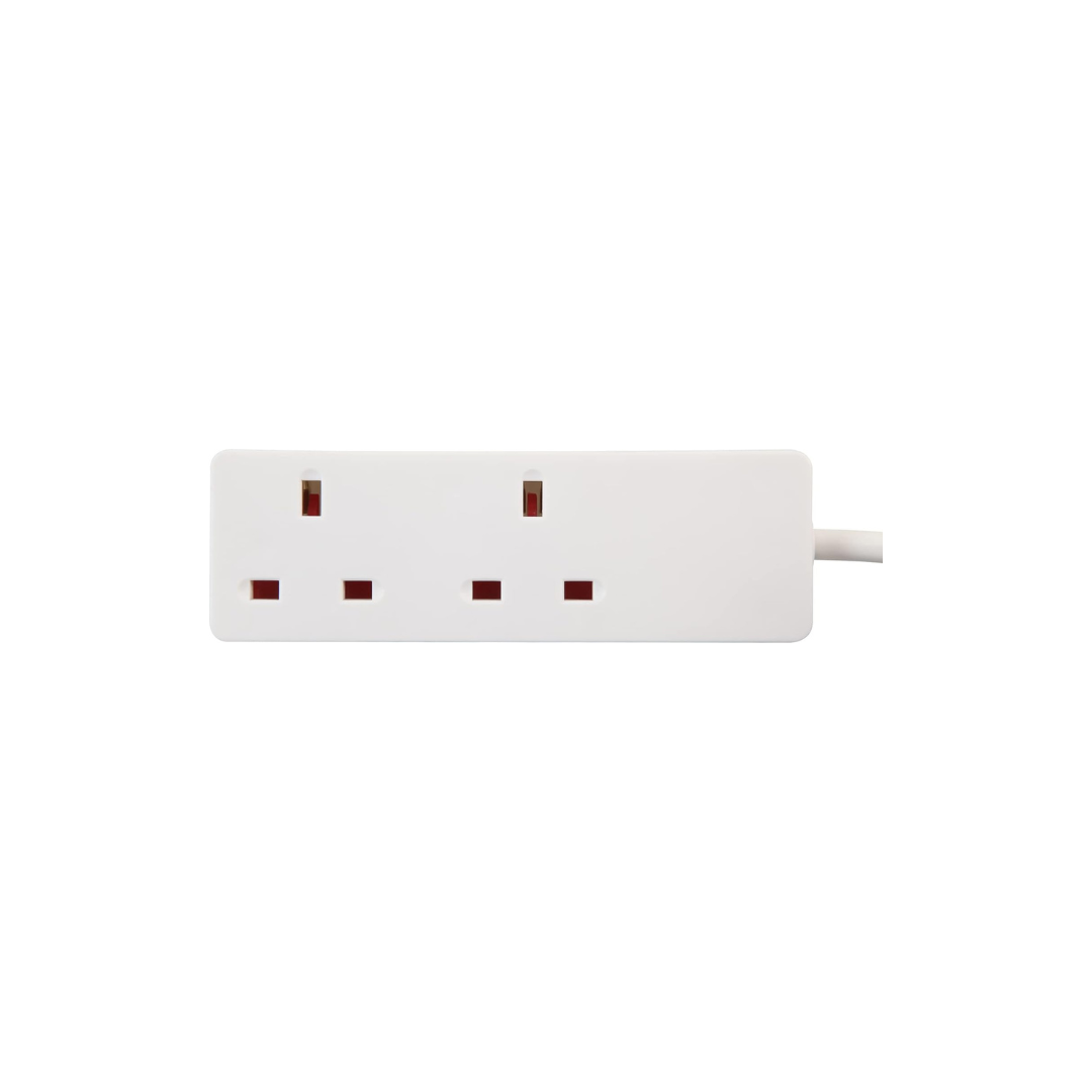 White power strip with multiple sockets on a white background