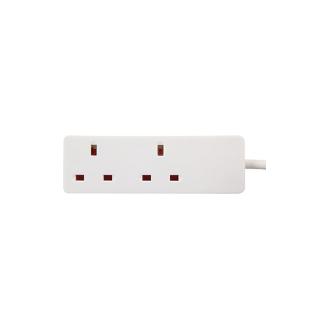 White power strip with multiple sockets on a white background