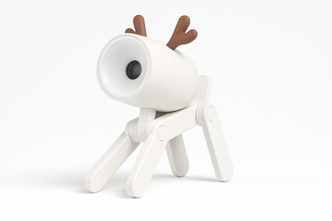 White robot dog with brown antlers on a white background