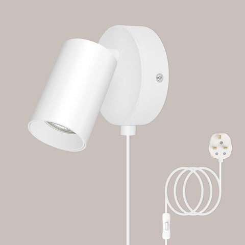 White wall-mounted lamp with extension cord on a beige background