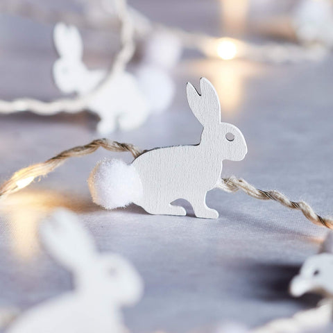 White wooden Easter bunny LED fairy lights indoor décor