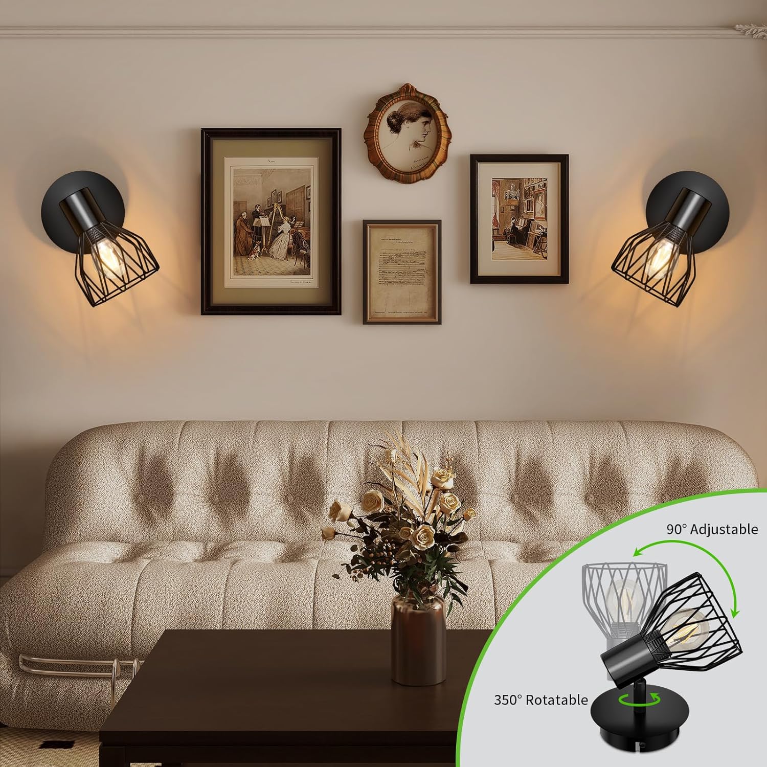 Wire cage wall light black

