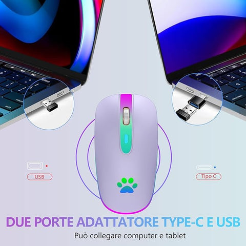 Wireless mouse with USB and Type-C ports on a laptop background