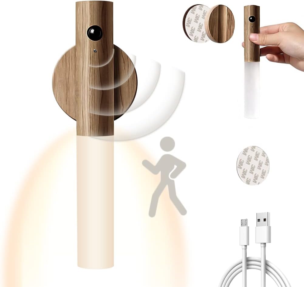Wooden motion sensor wall light warm white

