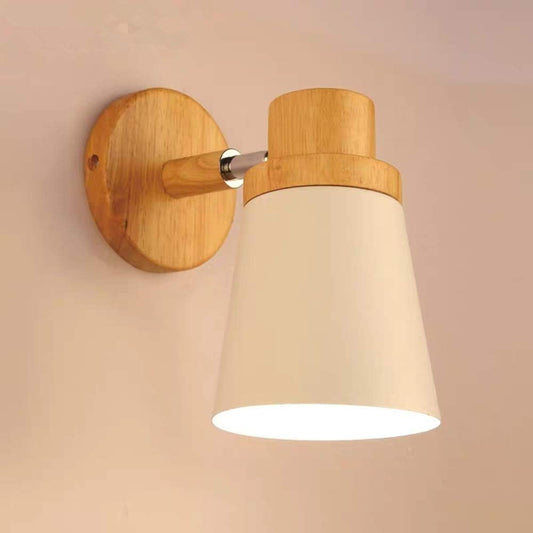 Wooden Wall Lights Modern E27 Base Wall Sconce Lamp Contemporary Lighting Fixtures White Metal Lamp Shade for Living Room Bedroom Kitchen Dining Room