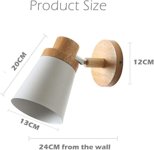 Wooden Wall Lights Modern E27 Base Wall Sconce Lamp Contemporary Lighting Fixtures White Metal Lamp Shade for Living Room Bedroom Kitchen Dining Room