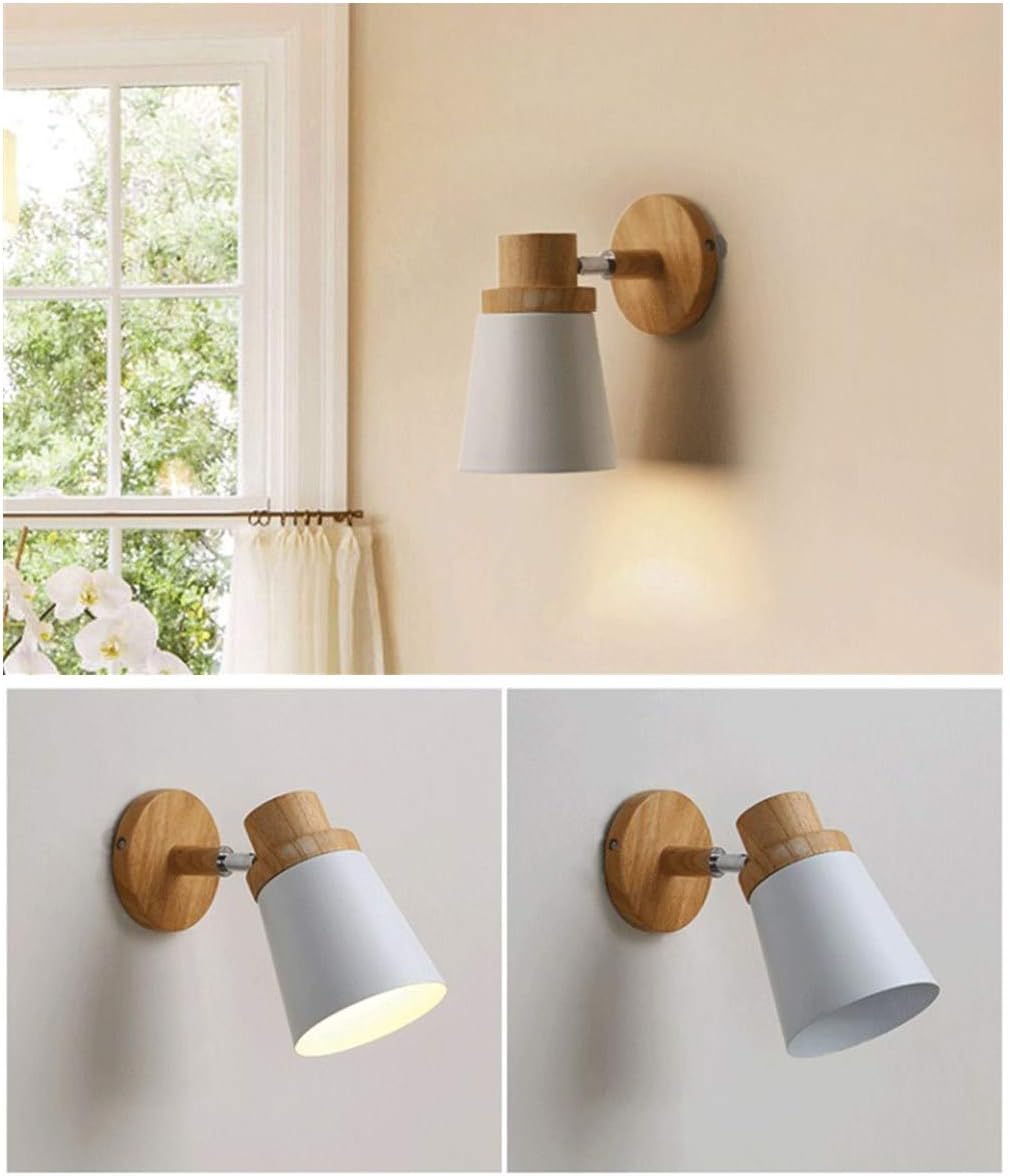  Close-up of the wooden frame and metal base of the E27 sconce lamp
