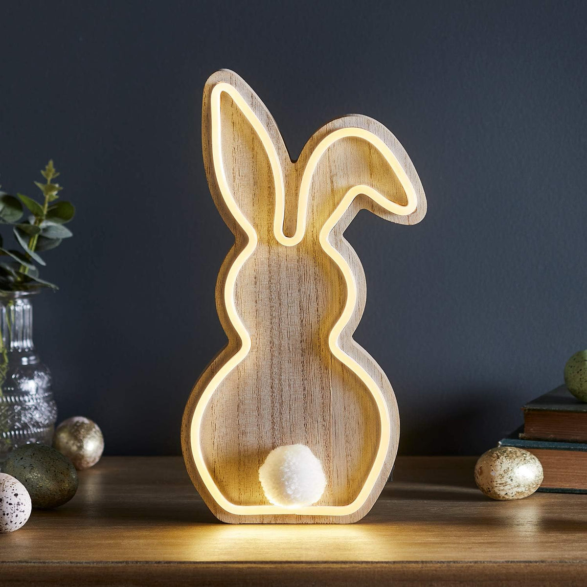 Wooden neon bunny LED light Easter decoration 30cm