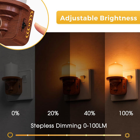 Wooden night light with adjustable brightness shown on a white background