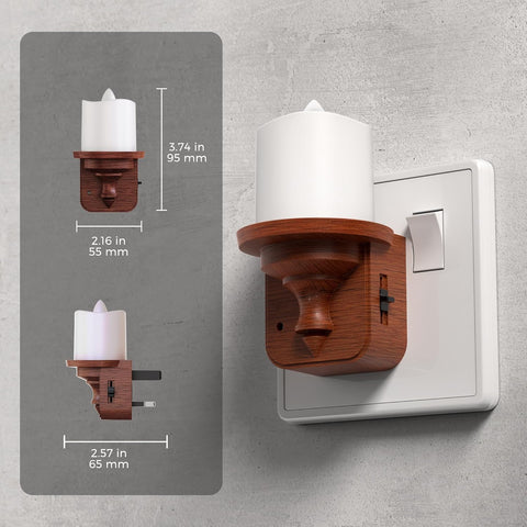 Wooden night light with dimensions on a gray background