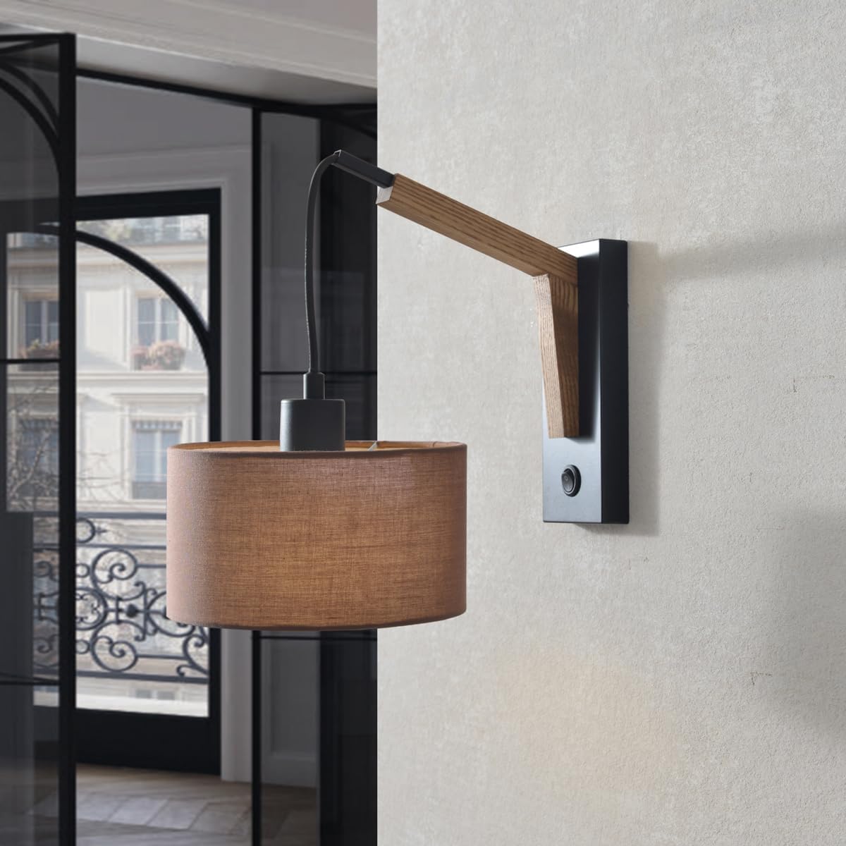 Wooden wall light with switch


