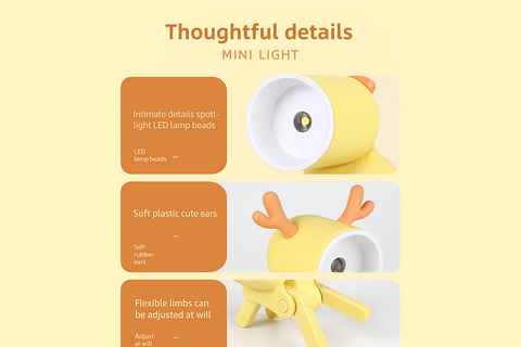 Yellow duck-shaped mini light with features highlighted on a yellow background
