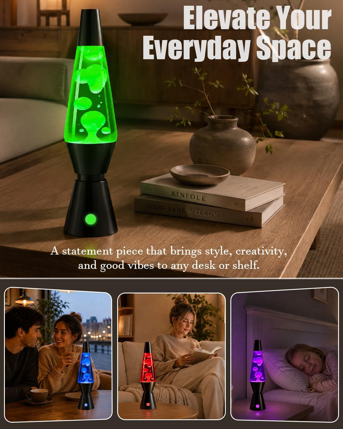17 Colour Changing Liquid Motion Lamp, 37Cm LED Night Light, Black | Flowing Wax Lavalamp for Bedroom/Office - Relaxing Bedside Glow, Eye-Catching Home Accent for Christmas