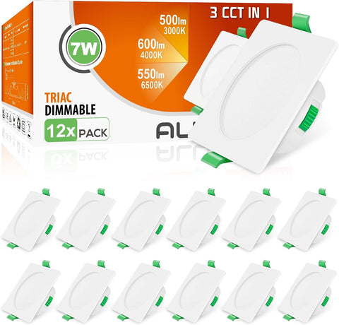 3CCT LED Downlights Ceiling Dimmable 7W IP65 Cutout 67-75MM 6 Pack | Slim Recessed Ceiling Lights, 3000K 4000K 6500K Selectable Bathroom Kitchen Spotlights, round White