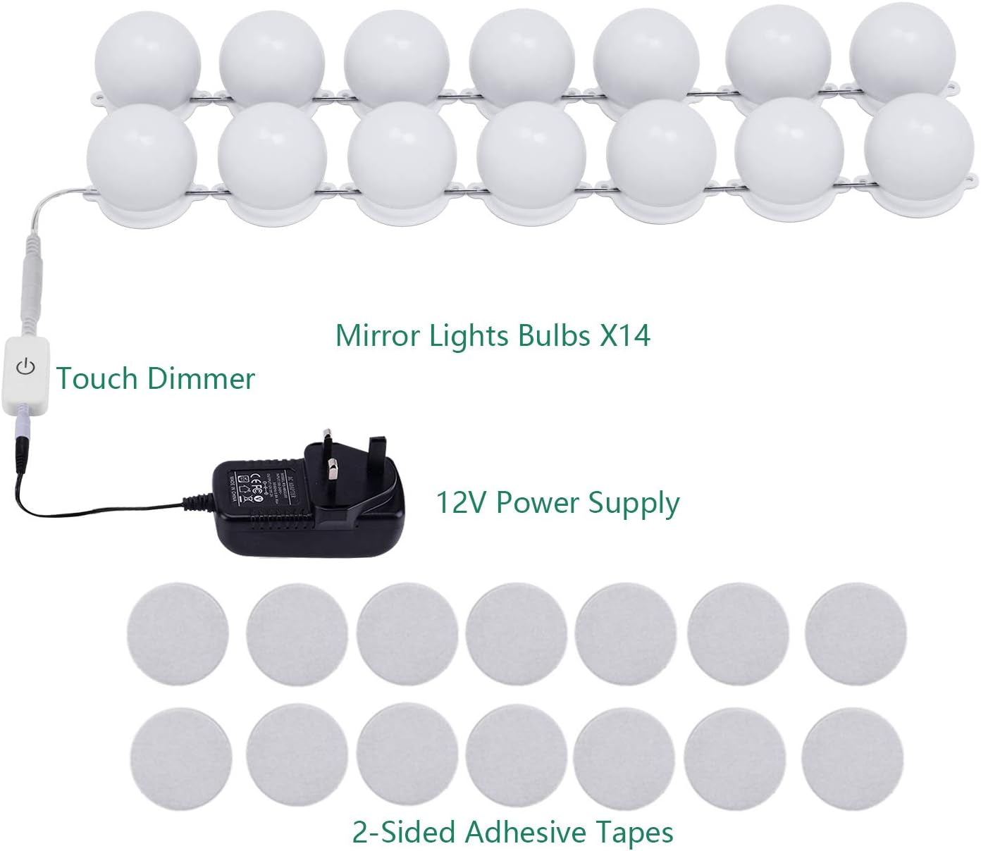Vanity Mirror Lights Hollywood Dimmable Makeup Mirror Lights 14 LED Bulbs with Plug 4000K Nature White DIY Dressing Table Lights Stick on for Ladies Makeup