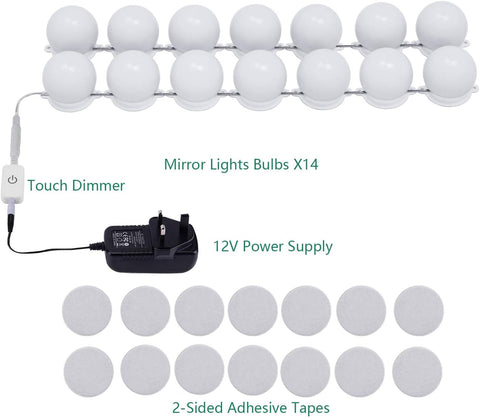 Vanity Mirror Lights Hollywood Dimmable Makeup Mirror Lights 14 LED Bulbs with Plug 4000K Nature White DIY Dressing Table Lights Stick on for Ladies Makeup