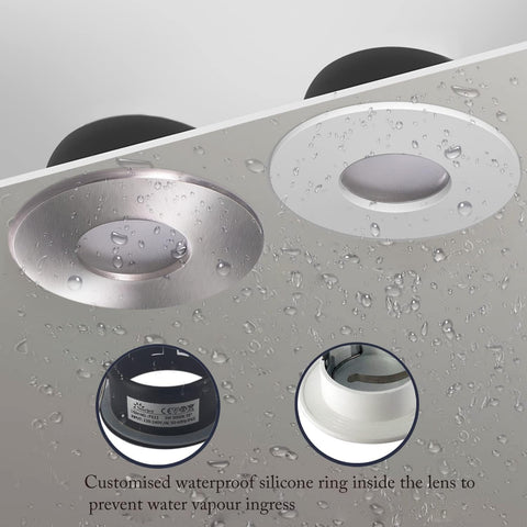 LED Downlights 5W, GU10 IP65 Bathroom Spotlights 3000K Warm White, 430LM Waterproof Recessed Ceiling Lights for Shower, Kitchen, Cut Out 68-75Mm 4 Pack