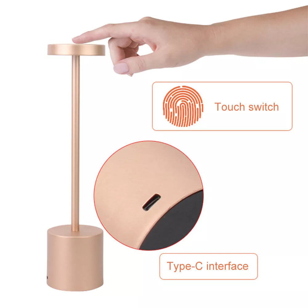 Cordless Metal LED Touch Table Lamp – Rechargeable Desk Light for Home & Office