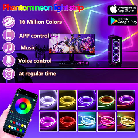 15M Neon Rope Light, Ws2811 RGB+IC Flexible Led Lights Control with App/Remote, Chase Mode, IP65 Outdoor Waterproof, Music Sync Light Strip for Bedroom