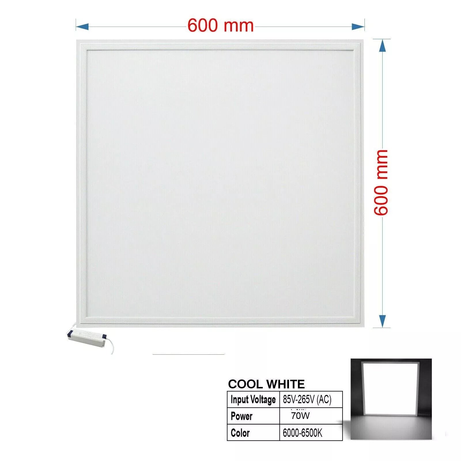 48W LED Recessed Ceiling Light – 600X600Mm Flat Panel – 6500K Daylight