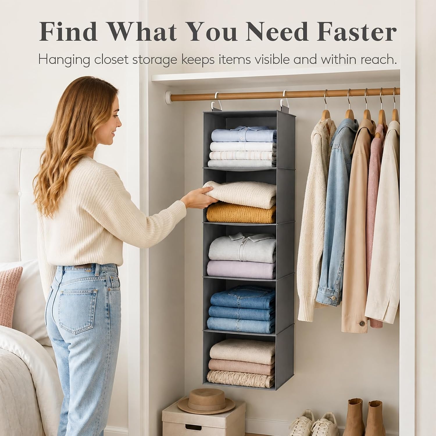 Hanging Wardrobe Storage Organiser for Clothes 5 Tier 2 Pack